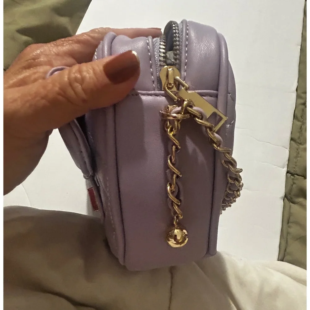 Kids Lavender Quilted Heart Crossbody Bag Purple Gold Chain Strap Purse